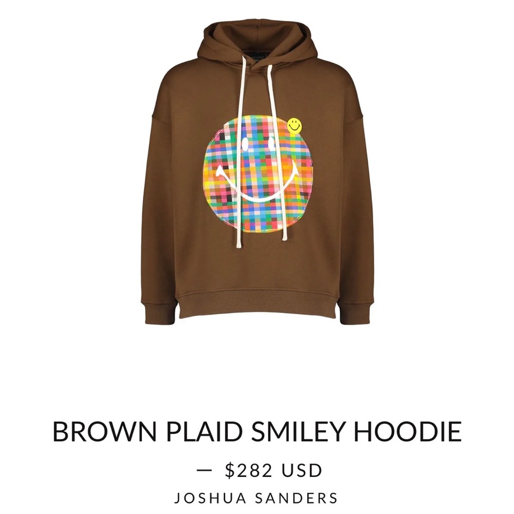 Joshua Sanders brown plaid Smiley hoodie sz M NWT